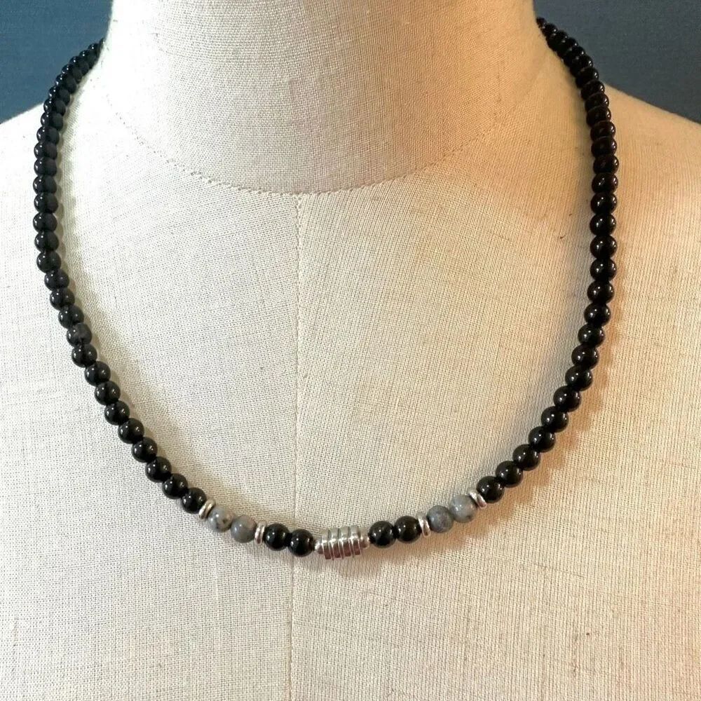 Picasso Jasper and obsidian beaded necklace